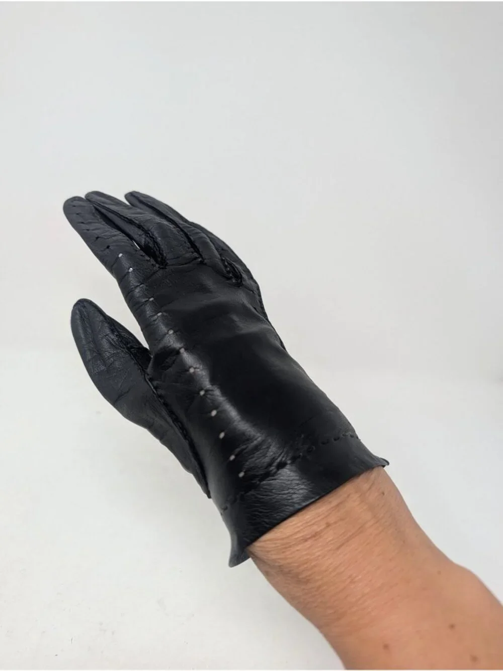 Vintage Black Leather Gloves X Small Perforated
